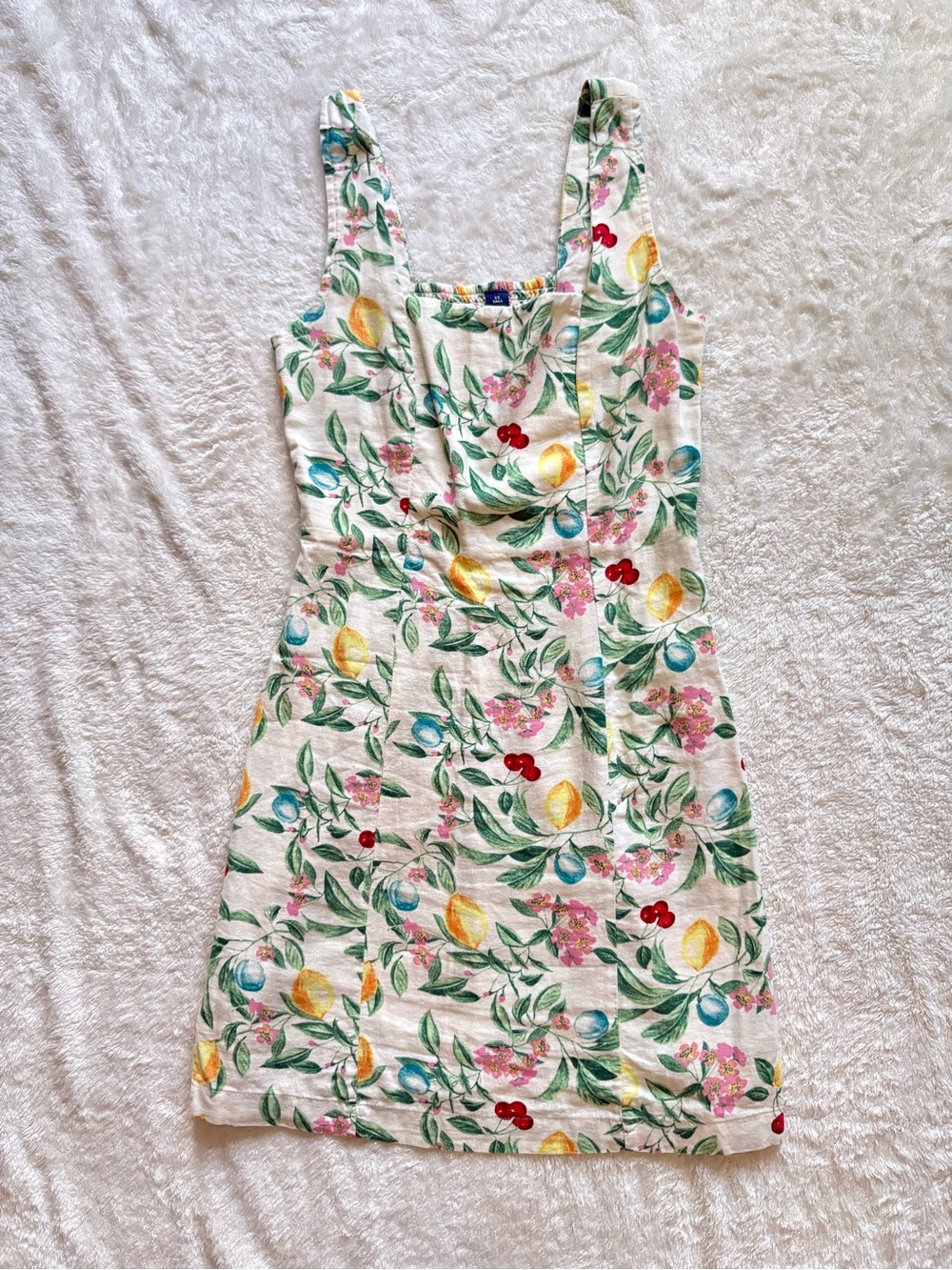 Old Navy White Linen Blend Mini Dress with Lemon & Cherry Print